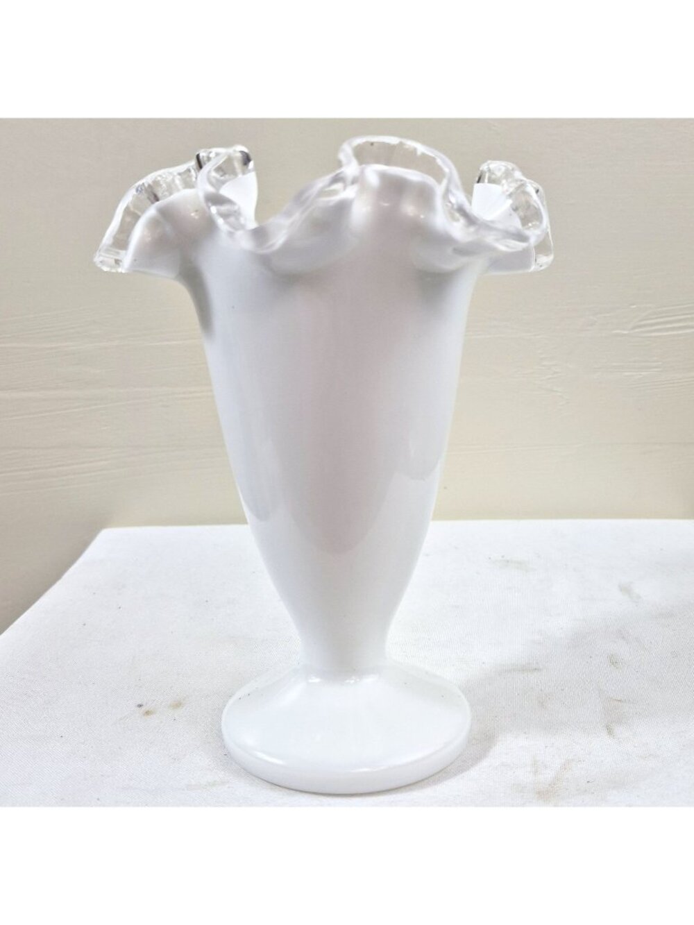 Fenton Silver Crest Milk Glass Vase Ruffled Edge 5 Inches Tall Elegant Vintage